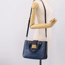 Miu Miu Madras Hand Bag Leather 2way Navy Gold Auth LN235-27