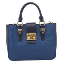 Miu Miu Madras Hand Bag Leather 2way Navy Gold Auth LN235-13