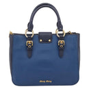 Miu Miu Madras Hand Bag Leather 2way Navy Gold Auth LN235-2