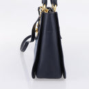 Miu Miu Madras Hand Bag Leather 2way Navy Gold Auth LN235-5