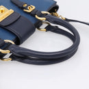 Miu Miu Madras Hand Bag Leather 2way Navy Gold Auth LN235-7