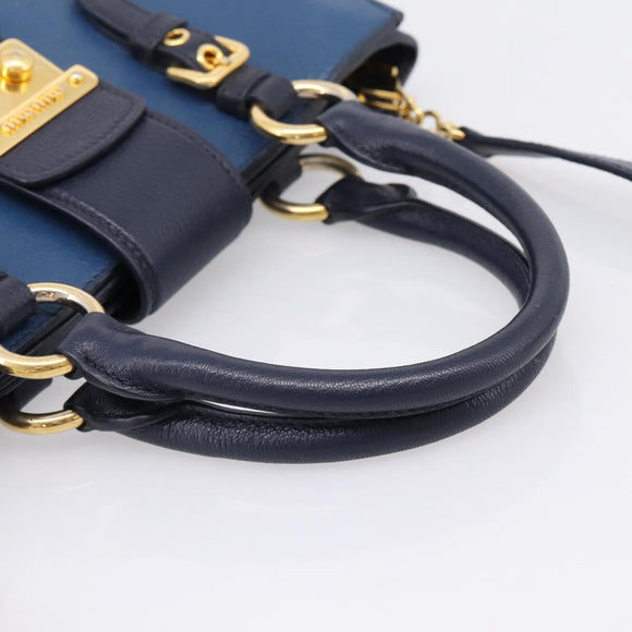 Miu Miu Madras Hand Bag Leather 2way Navy Gold Auth LN235