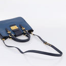 Miu Miu Madras Hand Bag Leather 2way Navy Gold Auth LN235-9