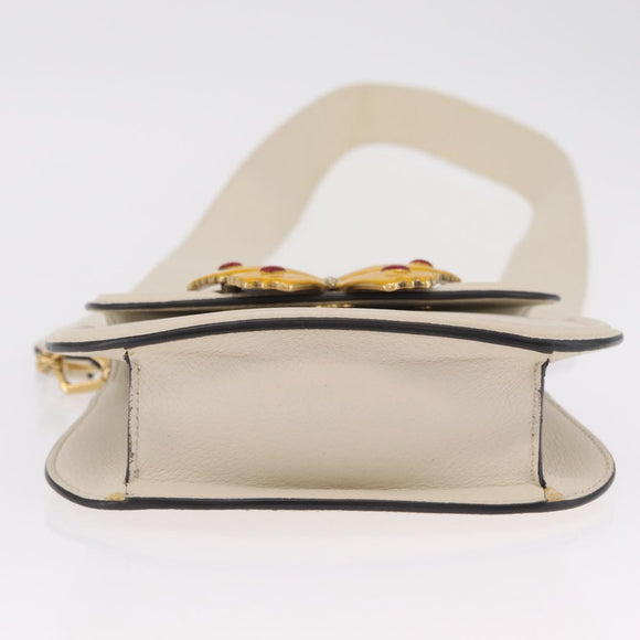GUCCI Sherry Line Shoulder Bag Leather Ivory Gold Auth LN236V