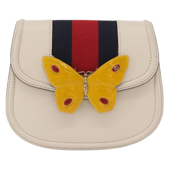 GUCCI Sherry Line Shoulder Bag Leather Ivory Gold Auth LN236V