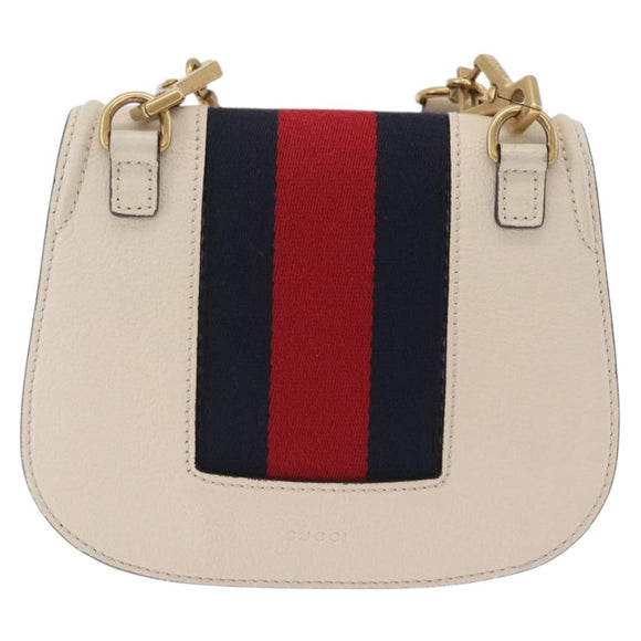 GUCCI Sherry Line Shoulder Bag Leather Ivory Gold Auth LN236V