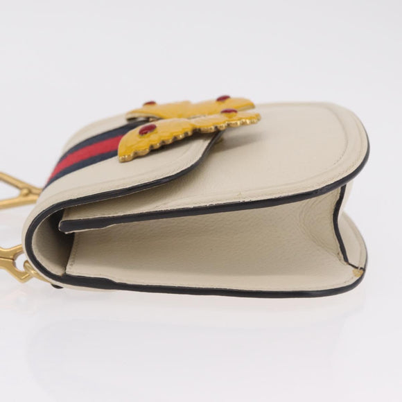 GUCCI Sherry Line Shoulder Bag Leather Ivory Gold Auth LN236V