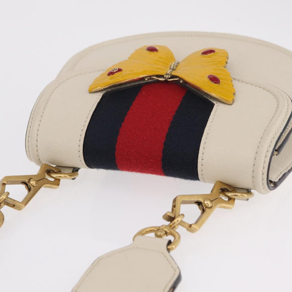 GUCCI Sherry Line Shoulder Bag Leather Ivory Gold Auth LN236V