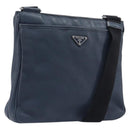 PRADA Shoulder Bag Vittero Dino Leather Navy Silver Auth LN240-1