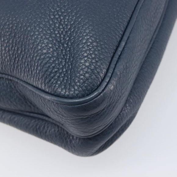 PRADA Shoulder Bag Vittero Dino Leather Navy Silver Auth LN240