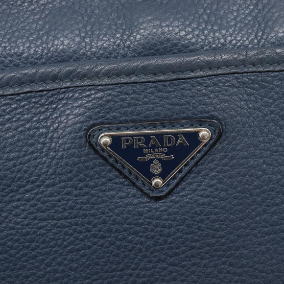 PRADA Shoulder Bag Vittero Dino Leather Navy Silver Auth LN240
