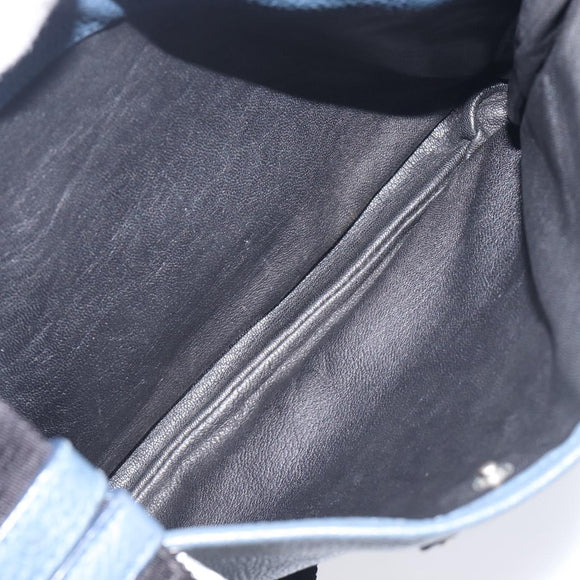 PRADA Shoulder Bag Vittero Dino Leather Navy Silver Auth LN240