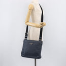 PRADA Shoulder Bag Vittero Dino Leather Navy Silver Auth LN240-28
