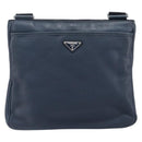 PRADA Shoulder Bag Vittero Dino Leather Navy Silver Auth LN240-13