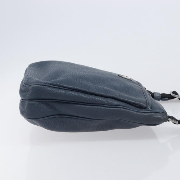 PRADA Shoulder Bag Vittero Dino Leather Navy Silver Auth LN240