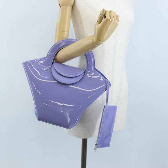 Bottega Veneta Hand Bag Patent leather Purple Silver Auth LN242M