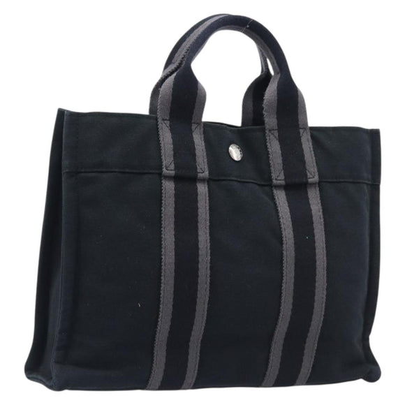 HERMES Fourre Tout PM Hand Bag Canvas Black Silver Auth LN243