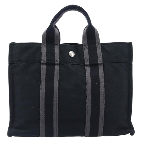 HERMES Fourre Tout PM Hand Bag Canvas Black Silver Auth LN243