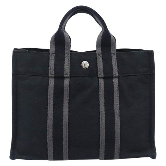 HERMES Fourre Tout PM Hand Bag Canvas Black Silver Auth LN243
