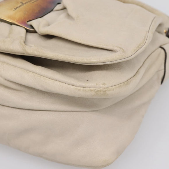Salvatore Ferragamo Vala Shoulder Bag Leather Ivory Gold Auth LN245
