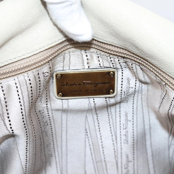 Salvatore Ferragamo Vala Shoulder Bag Leather Ivory Gold Auth LN245