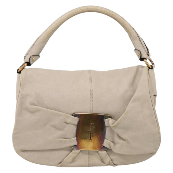 Salvatore Ferragamo Vala Shoulder Bag Leather Ivory Gold Auth LN245