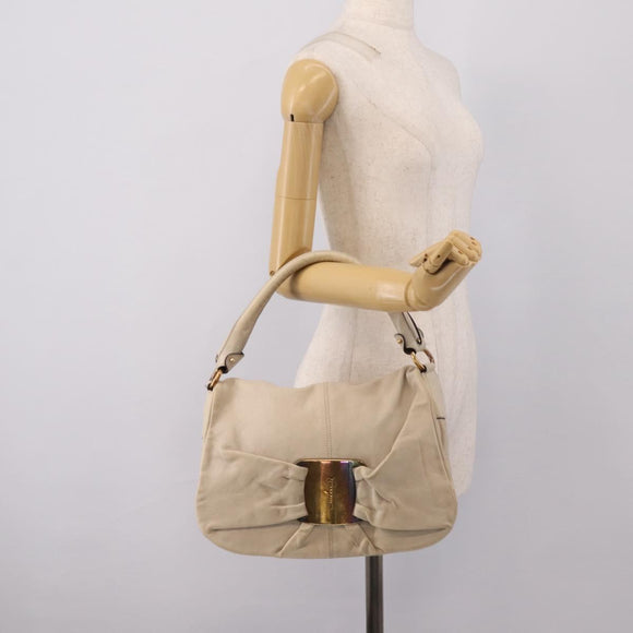 Salvatore Ferragamo Vala Shoulder Bag Leather Ivory Gold Auth LN245