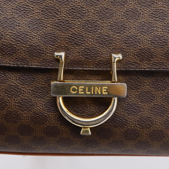 CELINE Macadam Canvas Shoulder Bag PVC Leather Brown Gold Auth LN246