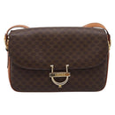 CELINE Macadam Canvas Shoulder Bag PVC Leather Brown Gold Auth LN246-2