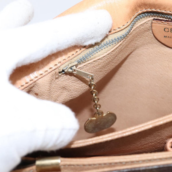 CELINE Macadam Canvas Shoulder Bag PVC Leather Brown Gold Auth LN246