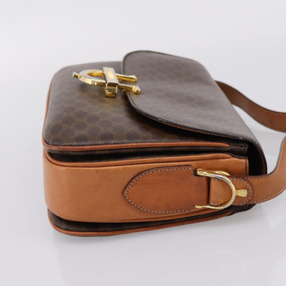 CELINE Macadam Canvas Shoulder Bag PVC Leather Brown Gold Auth LN246
