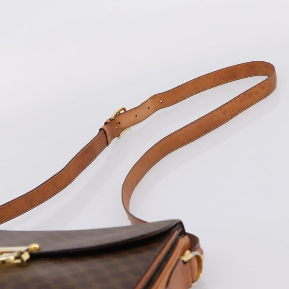 CELINE Macadam Canvas Shoulder Bag PVC Leather Brown Gold Auth LN246