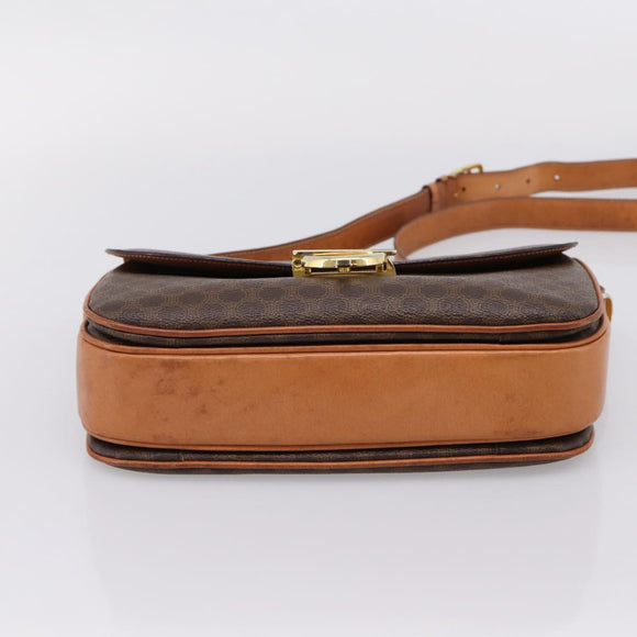 CELINE Macadam Canvas Shoulder Bag PVC Leather Brown Gold Auth LN246