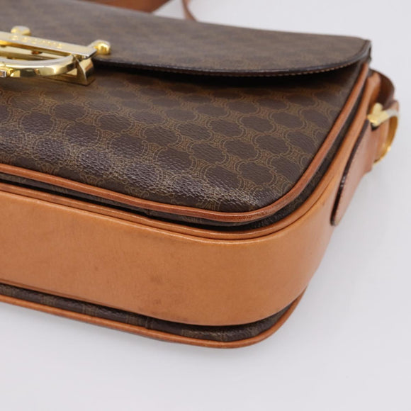 CELINE Macadam Canvas Shoulder Bag PVC Leather Brown Gold Auth LN246