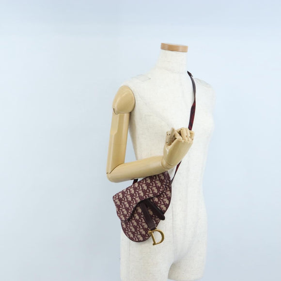 Christian Dior Trotter Canvas Saddle Waist bag Red Gold Auth LN247M