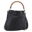GUCCI Bamboo Hand Bag Leather 2way Black Gold 001 2058 1577 Auth LN249-1