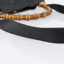 GUCCI Bamboo Hand Bag Leather 2way Black Gold 001 2058 1577 Auth LN249-10