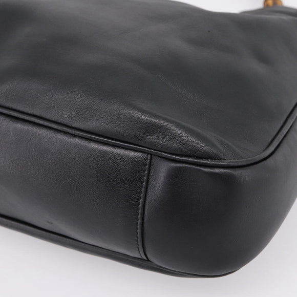GUCCI Bamboo Hand Bag Leather 2way Black Gold 001 2058 1577 Auth LN249