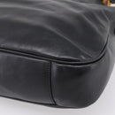 GUCCI Bamboo Hand Bag Leather 2way Black Gold 001 2058 1577 Auth LN249-15