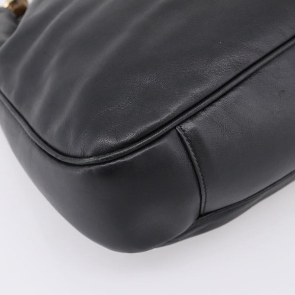 GUCCI Bamboo Hand Bag Leather 2way Black Gold 001 2058 1577 Auth LN249