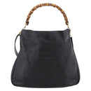 GUCCI Bamboo Hand Bag Leather 2way Black Gold 001 2058 1577 Auth LN249-2