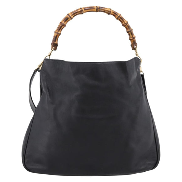 GUCCI Bamboo Hand Bag Leather 2way Black Gold 001 2058 1577 Auth LN249