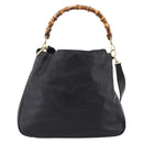 GUCCI Bamboo Hand Bag Leather 2way Black Gold 001 2058 1577 Auth LN249-3