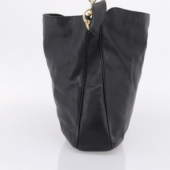 GUCCI Bamboo Hand Bag Leather 2way Black Gold 001 2058 1577 Auth LN249