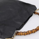 GUCCI Bamboo Hand Bag Leather 2way Black Gold 001 2058 1577 Auth LN249-6