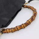 GUCCI Bamboo Hand Bag Leather 2way Black Gold 001 2058 1577 Auth LN249-7