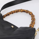 GUCCI Bamboo Hand Bag Leather 2way Black Gold 001 2058 1577 Auth LN249-8