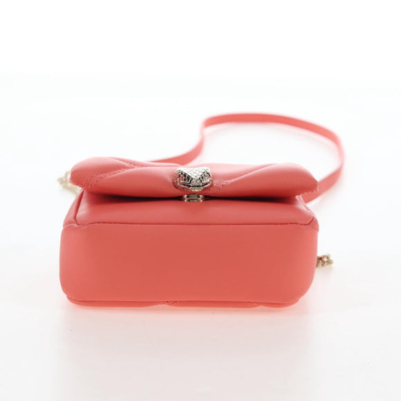 BVLGARI Serpenti Cabochon Microbag Chain Bag Leather Pink Gold Auth LN252M