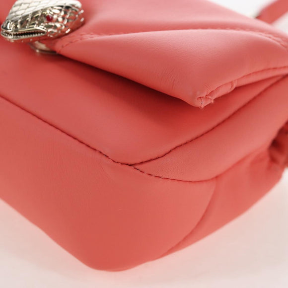 BVLGARI Serpenti Cabochon Microbag Chain Bag Leather Pink Gold Auth LN252M