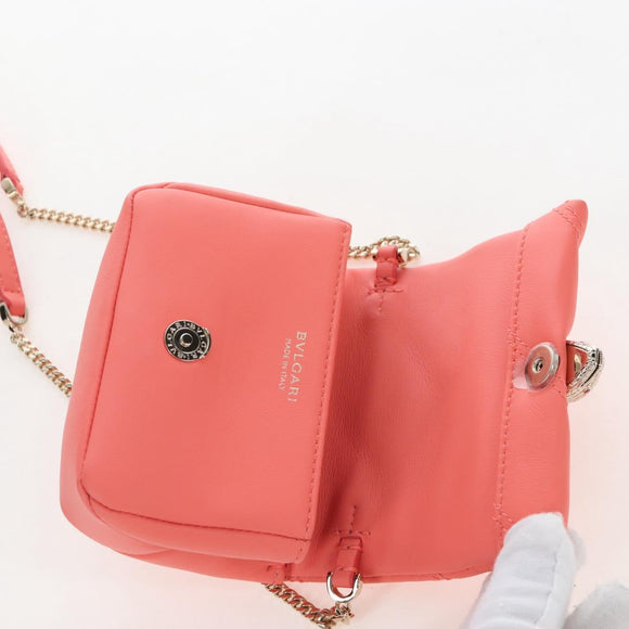 BVLGARI Serpenti Cabochon Microbag Chain Bag Leather Pink Gold Auth LN252M